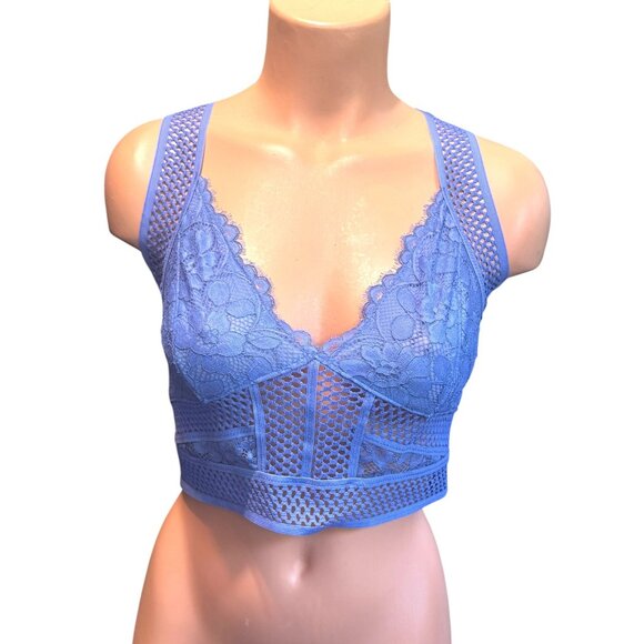 Free People Blue Sitting Pretty Lace Brami Bralette Medium Bra - Picture 1 of 10